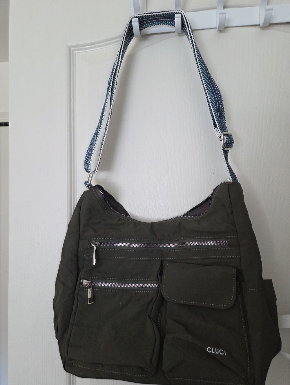 Olive Green Multi-Pocket Adjustable Strap Shoulder Bag
